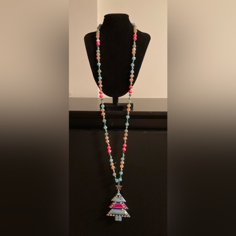 Colorful Beaded Christmas Tree Necklace